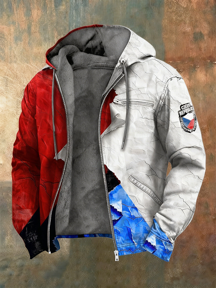 Pánské české vlajky fleecelemované kabát s kapucinou