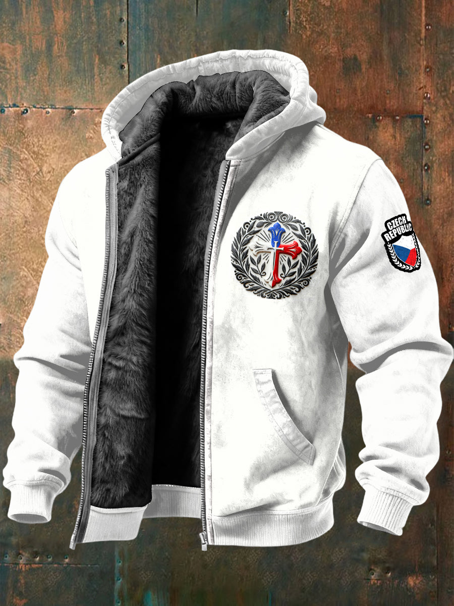Pánské fleecelemované sako s českou vlajkou kříž design