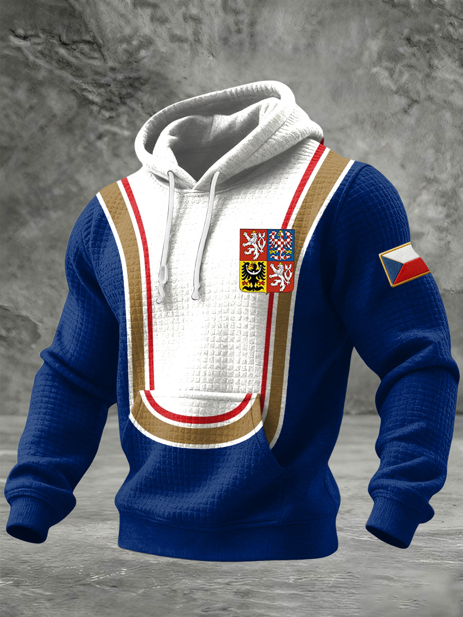 Retro česká vlajka patchwork casual hoodie