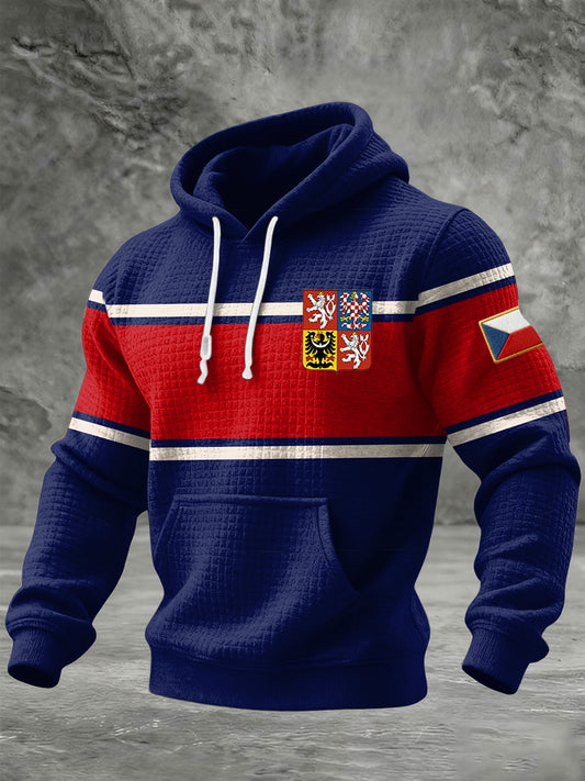 Retro czech flag stripe casual hoodie