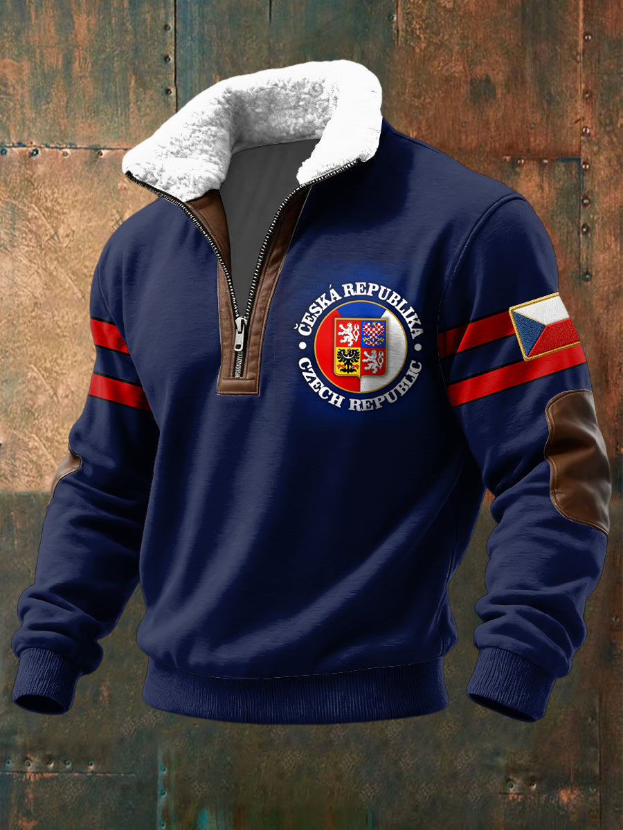 Retro česká vlajka náplast lambswool zips pullover