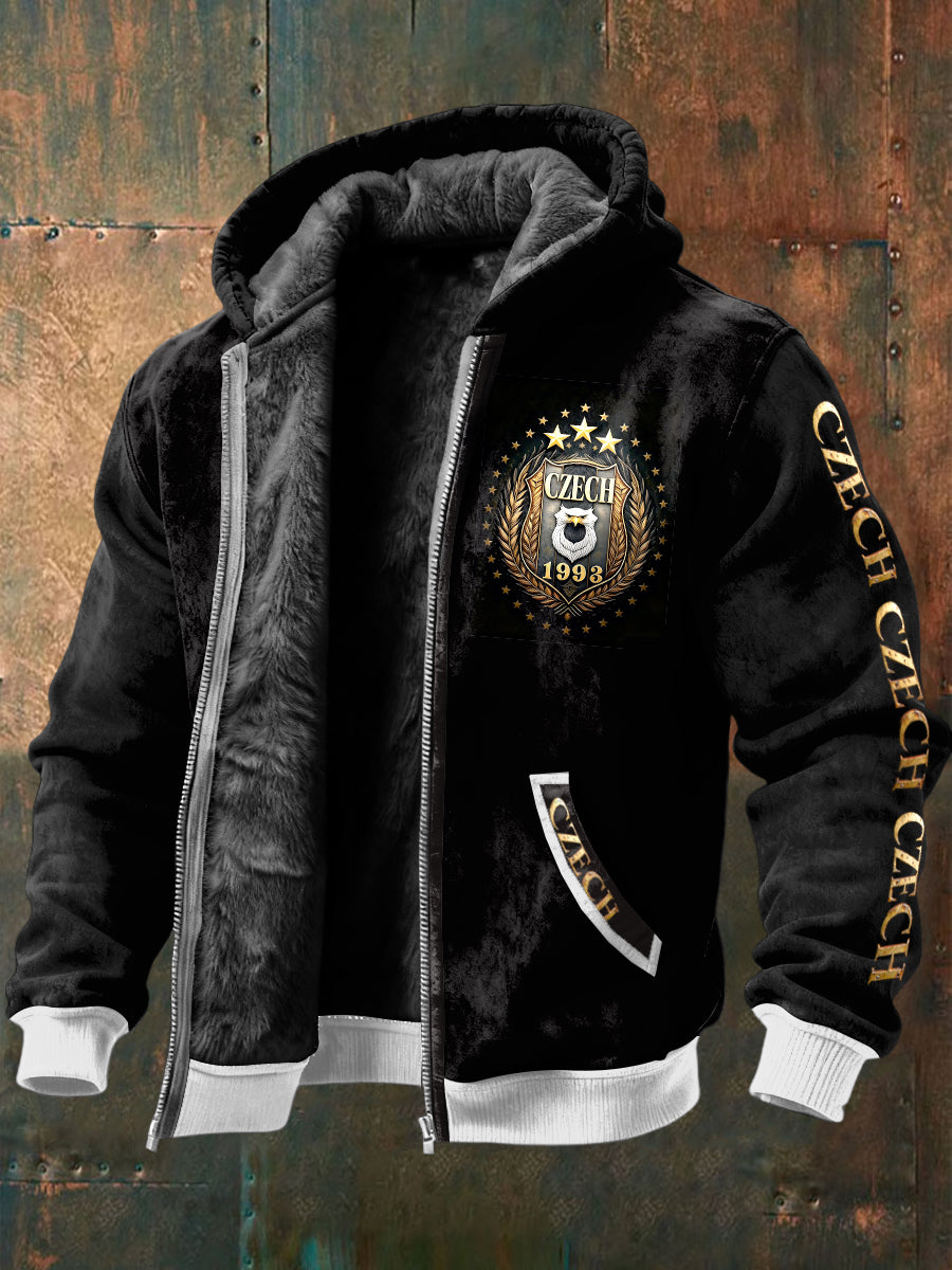 Pánská černá česká vlajka fleecelemovaná bunda