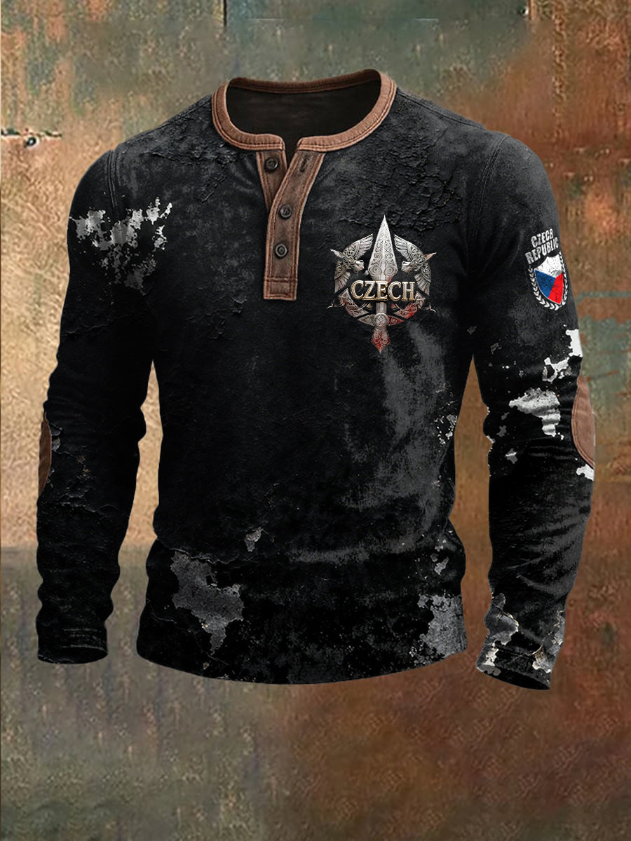 Pánské české vintage henley neck sweatshirt