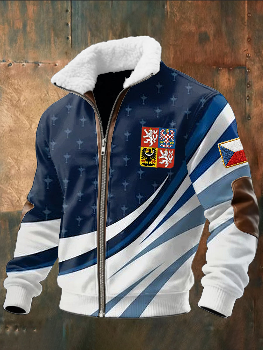 Retro česká odznaková geometrická strihování zips bunda