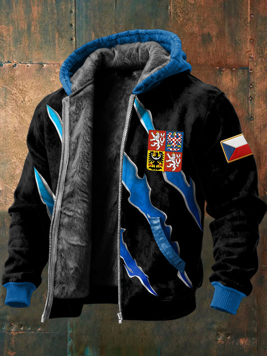 Retro abstraktní textura česká odznak fleecelemovaná bunda s kapucinou