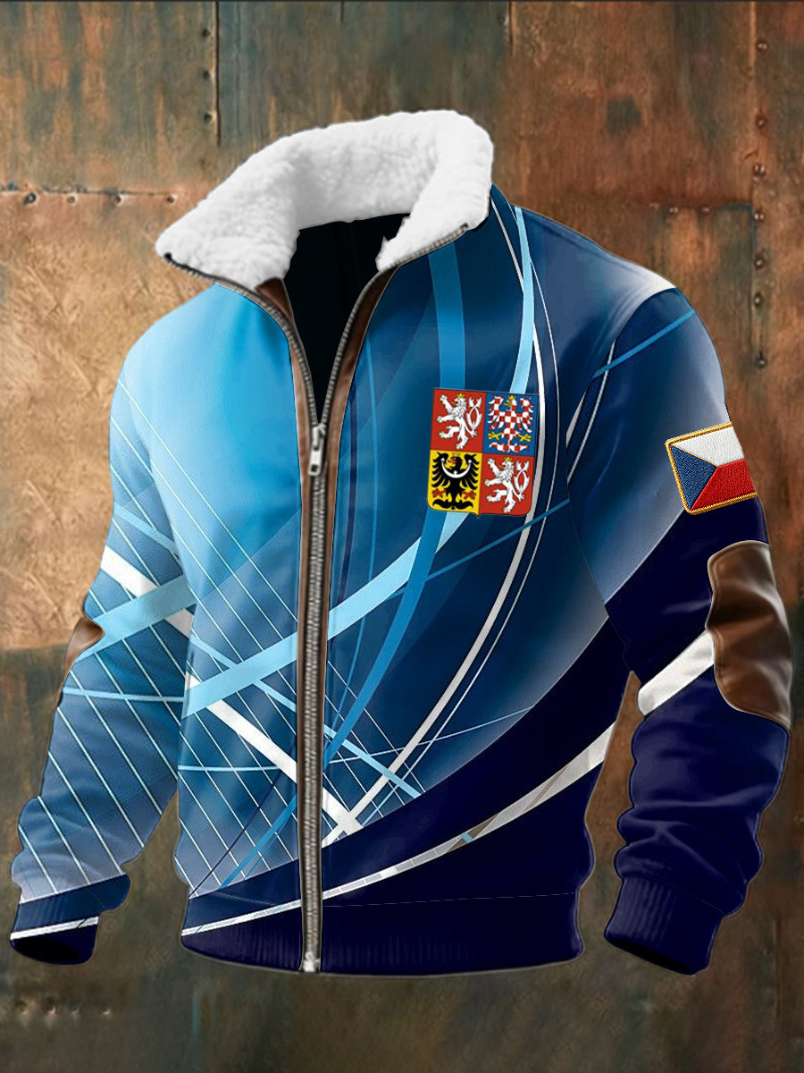 Retro czech badgepodrobné shearling zipper bunda