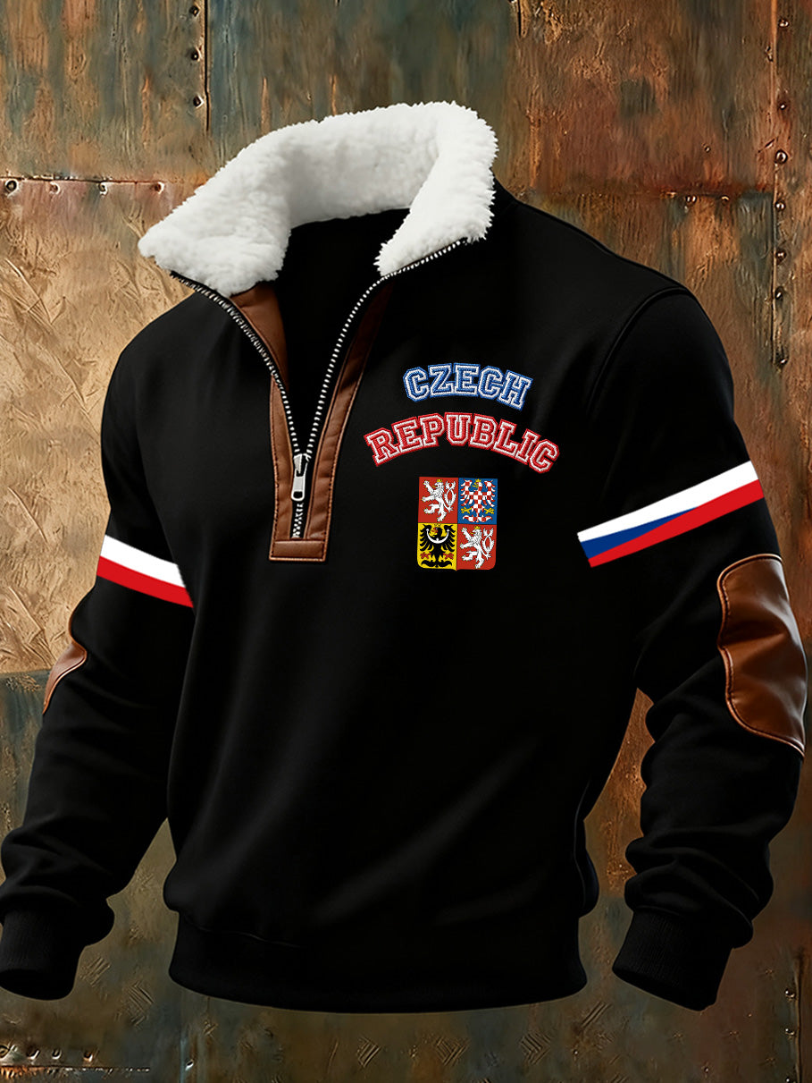 Pánské české vlajky tisk standup golier casual sweatshirt