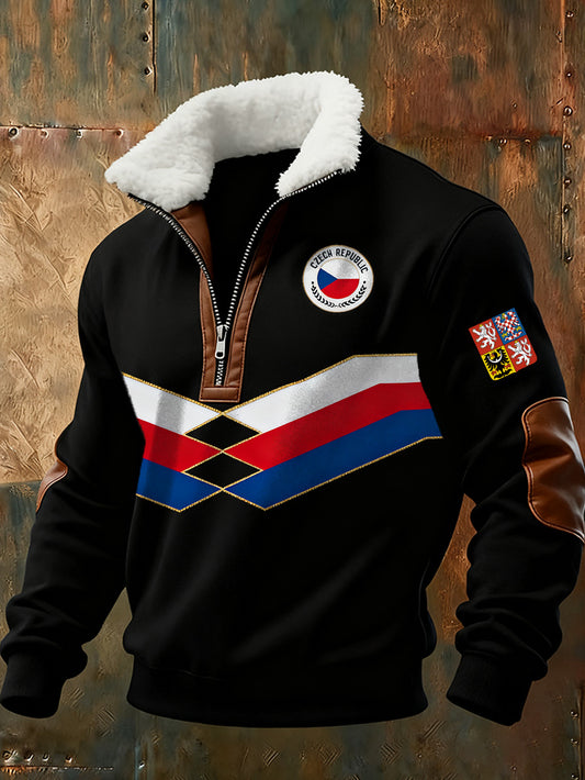Pánské české vlajky tisk standup golier casual sweatshirt