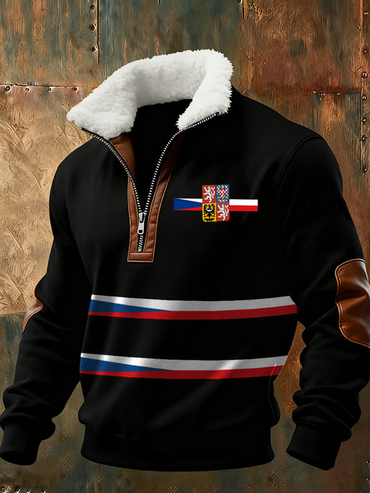 Pánské české vlajky tisk standup golier casual sweatshirt
