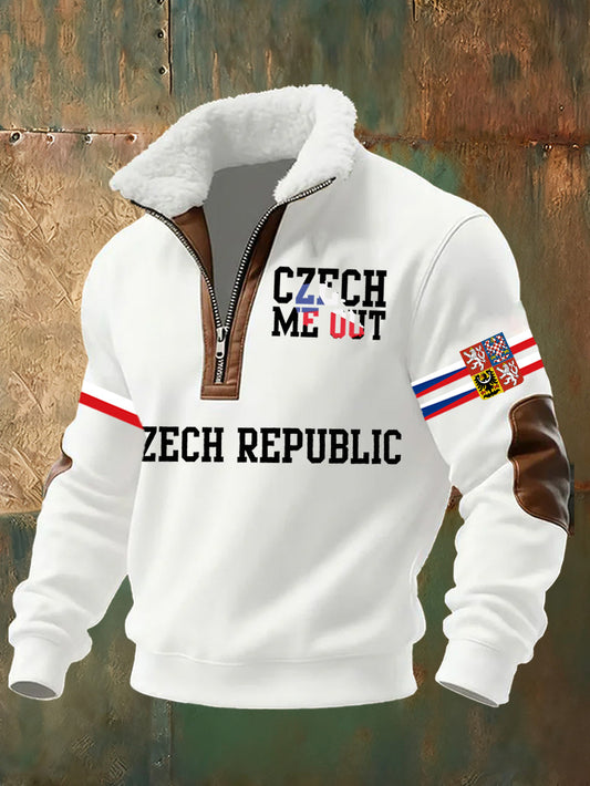 Pánské české vlajky tisk standup golier casual sweatshirt