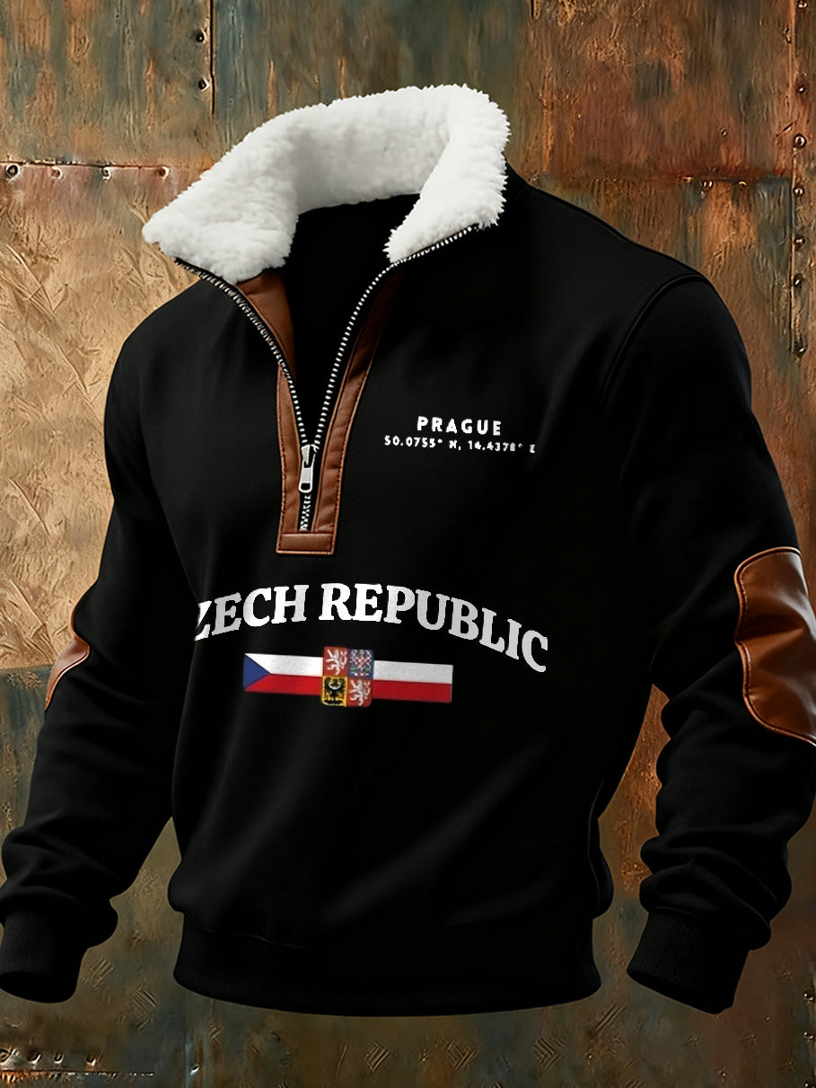 Pánské české vlajky tisk standup golier casual sweatshirt