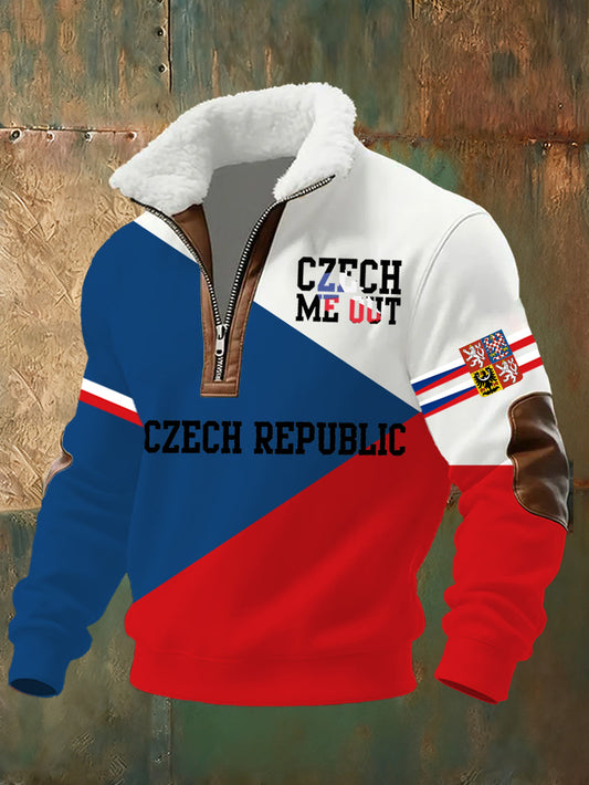 Pánské české vlajky tisk pohodlné stojícíup golier sweatshirt