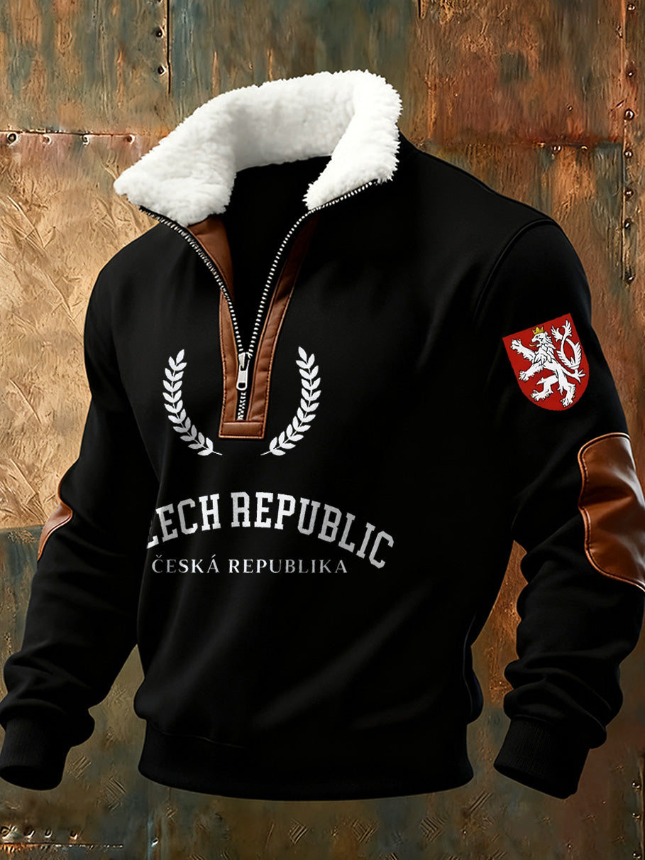 Pánské české vlajky tisk pohodlné stojícíup golier sweatshirt