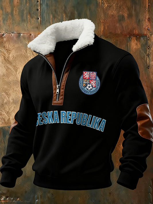 Pánské české vlajky tisk pohodlné stojícíup golier sweatshirt