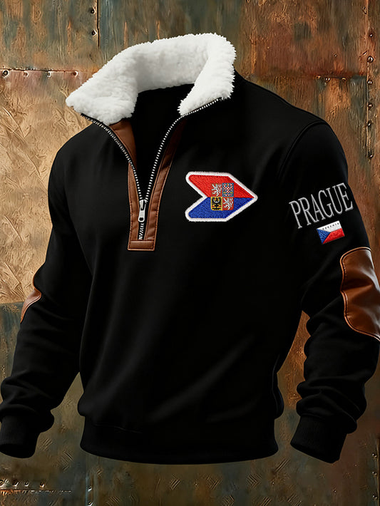 Pánské české vlajky tisk pohodlné stojícíup golier sweatshirt