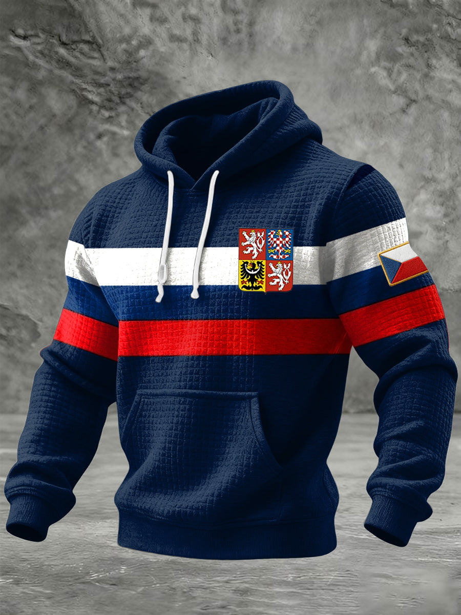 Retro pruhované české emblémy neformální mikina s kapucnou