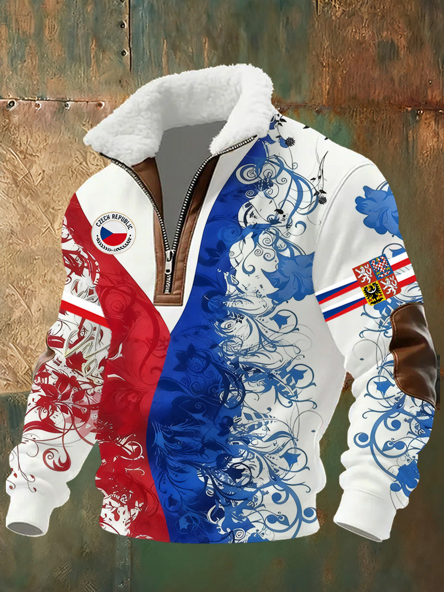 Pánské české vlajky tisk pohodlné stojícíup golier sweatshirt