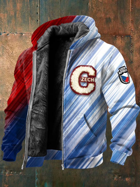 Pánské české počáteční "c" tisk fleecelemované kabát s kapucinou