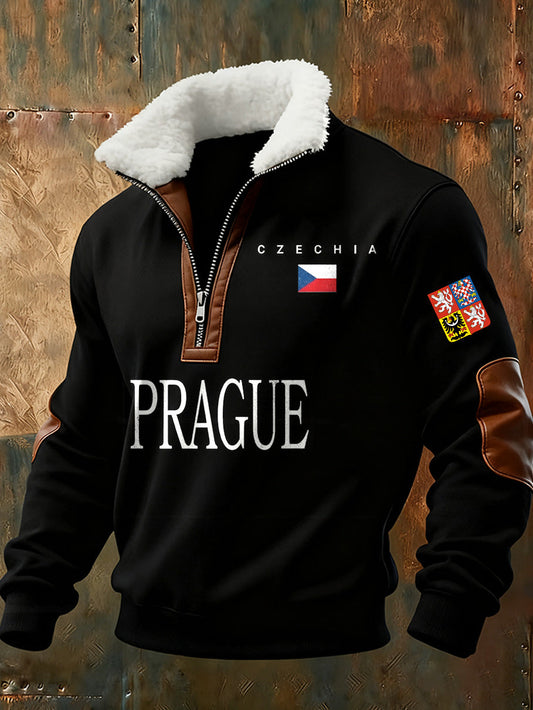 Pánské české vlajky tisk pohodlné stojícíup golier sweatshirt