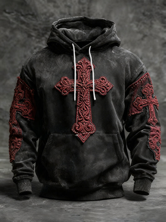 Retro faith cross casual hoodie
