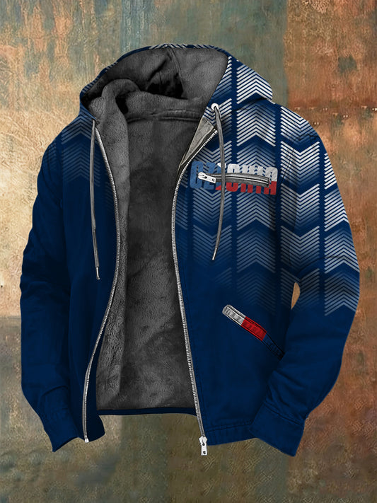 Men bold navy chevron česká republika print sherpalined jacket