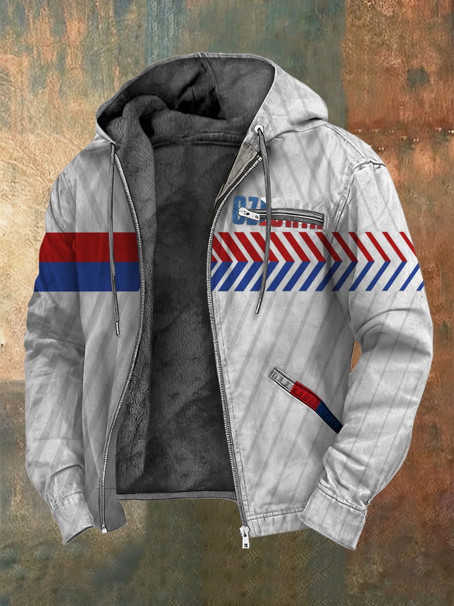 Pánské elegantní červenomodrý pruh česká republika print sherpalined jacket