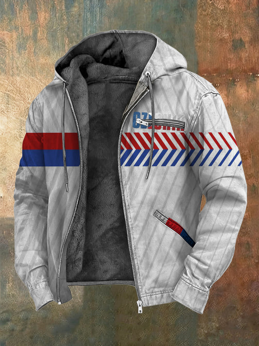 Pánské elegantní červenomodrý pruh česká republika print sherpalined jacket
