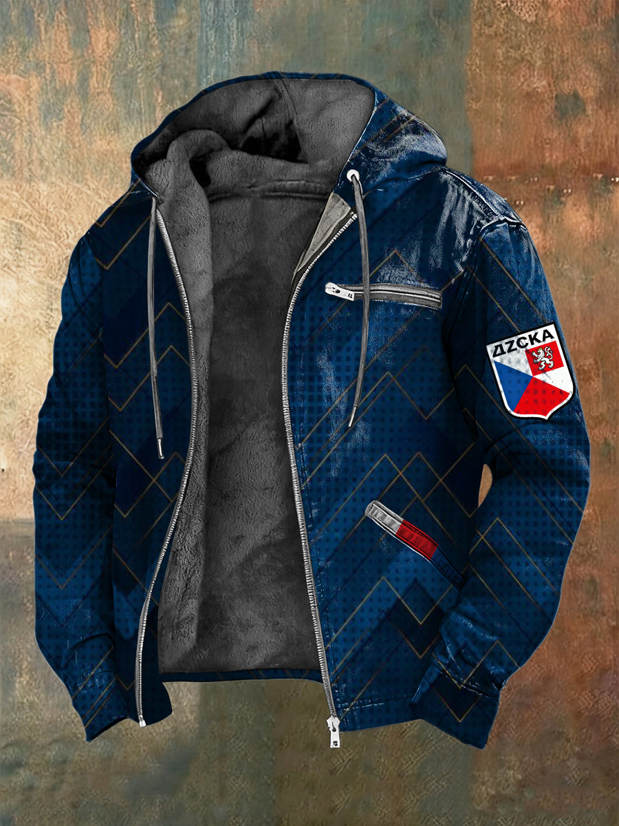 Pánské stylové modré diamanty česká republika emblem print sherpalined jacket