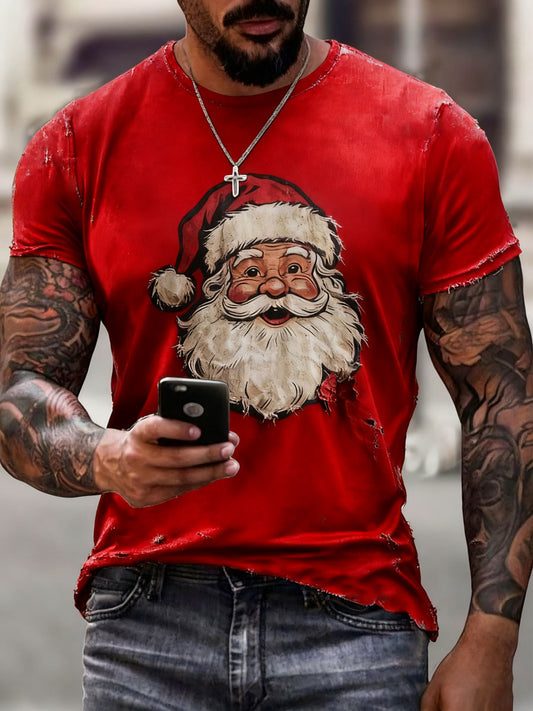 Mens santa claus print casual tshirt