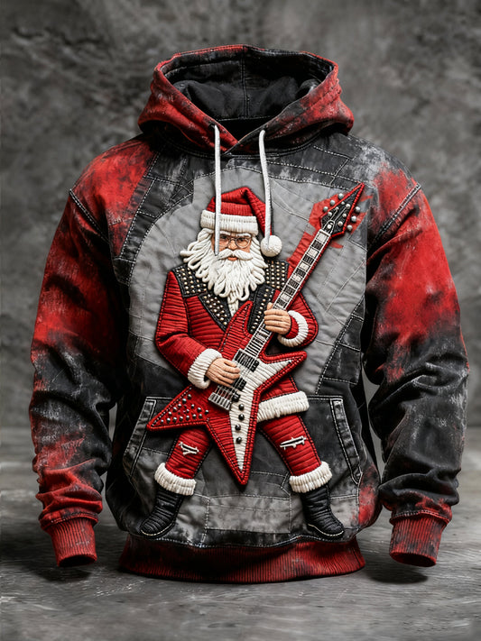 Retro vánoční kytara santa casual hoodie