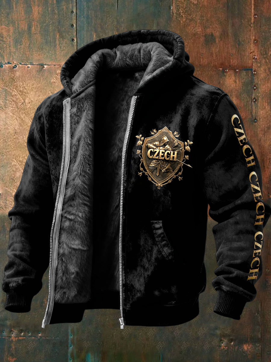 Pánské české kovové tlače černé fleecelemované sako