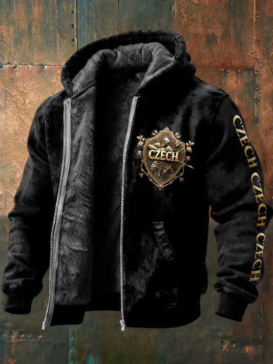 Pánské české kovové tlače černé fleecelemované sako