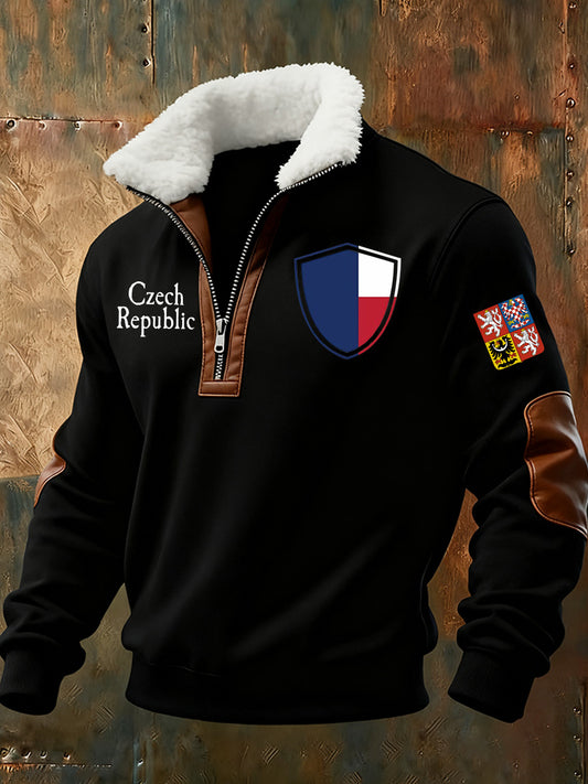 Pánské české vlajky tisk standup golier pohodlná mikina