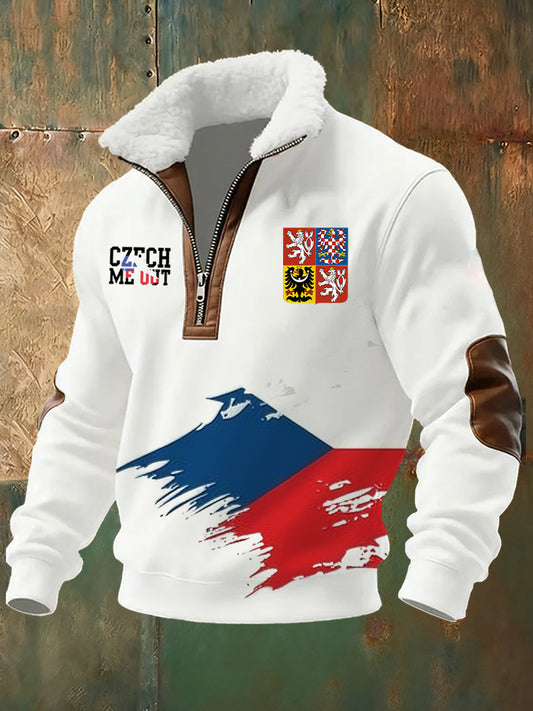 Pánské české vlajky tisk standup golier pohodlná mikina