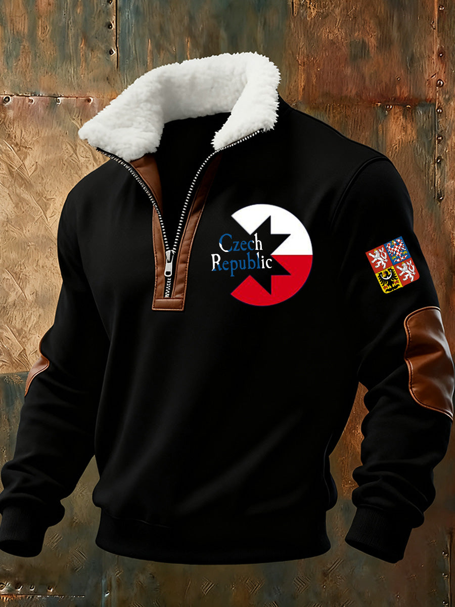Pánské české vlajky tisk standup golier pohodlná mikina