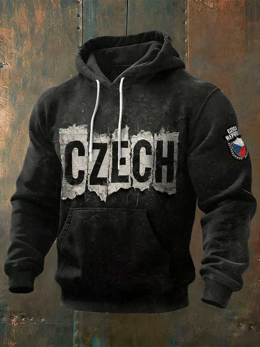 Pánské české černé vintage mikina s kapucnou