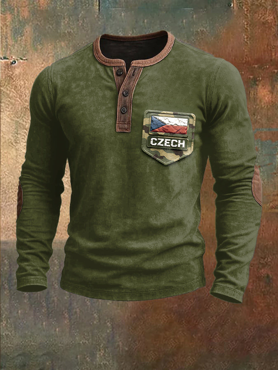 Pánské česká armáda zelená patchwork sweatshirt