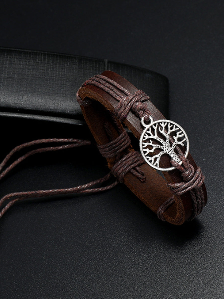 Tree of life cowhide vintage šňůra pletená náramek