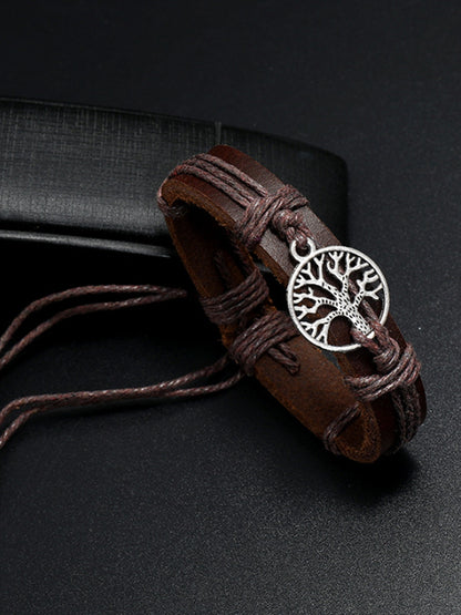 Tree of life cowhide vintage šňůra pletená náramek