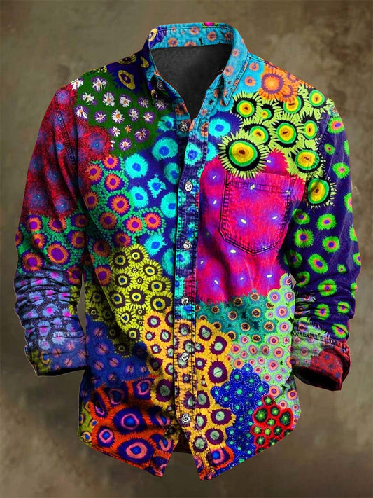 Retro multicolor floral print casual s dlouhými rukávy košile