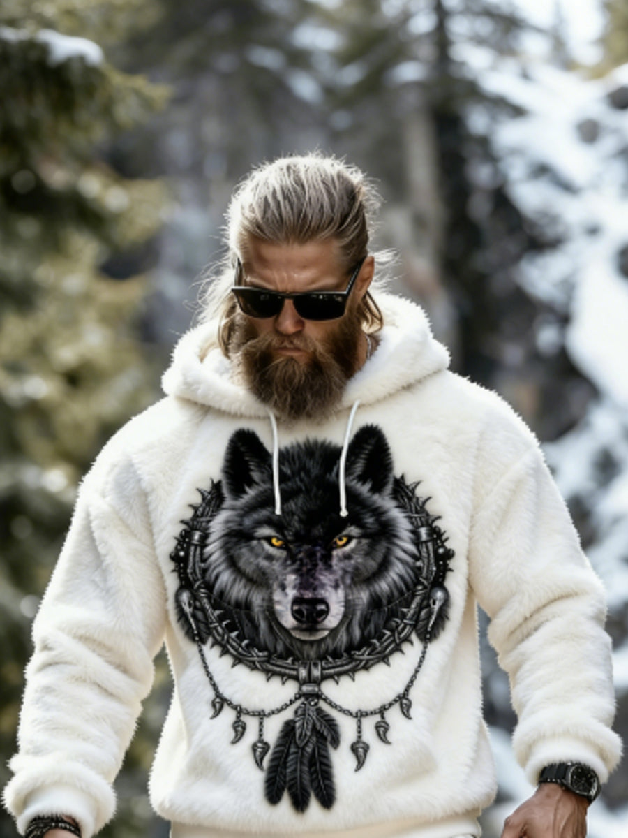 Pánské retro kmenové vlčí umění plísňová mikina
