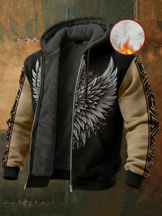 Pánské vikingské křídlo umělecké barvyzablokované fleece kabát s kapucinou