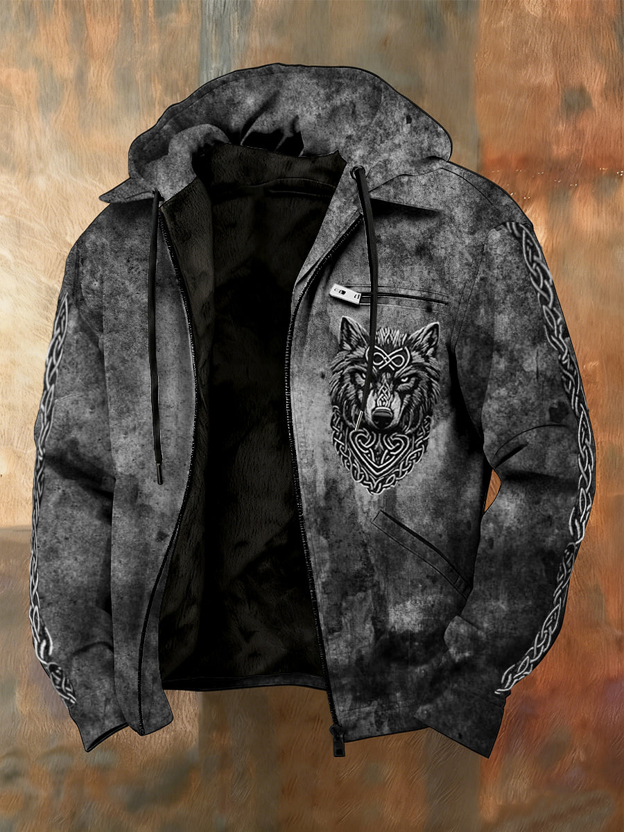 Pánské vintage tištěné casual kapucna tlustá bunda