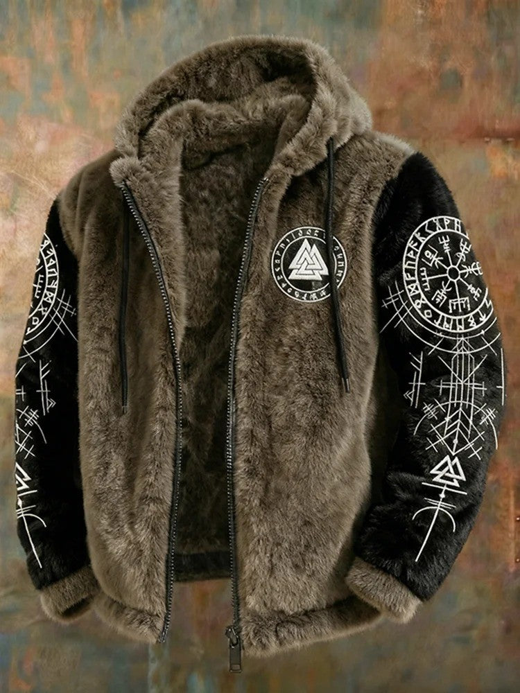 Pánské vintage vikingské keltské uzel flanel zips s kapucinou bunda