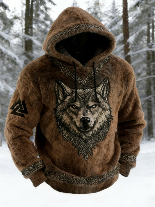 Pánské vintage viking vlk keltské umění útulný teplý plyšový mikina