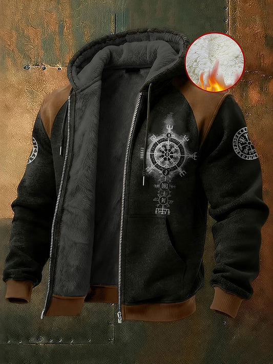 Pánské vikingské strom života umění tlusté fleece teplé zipup bundy