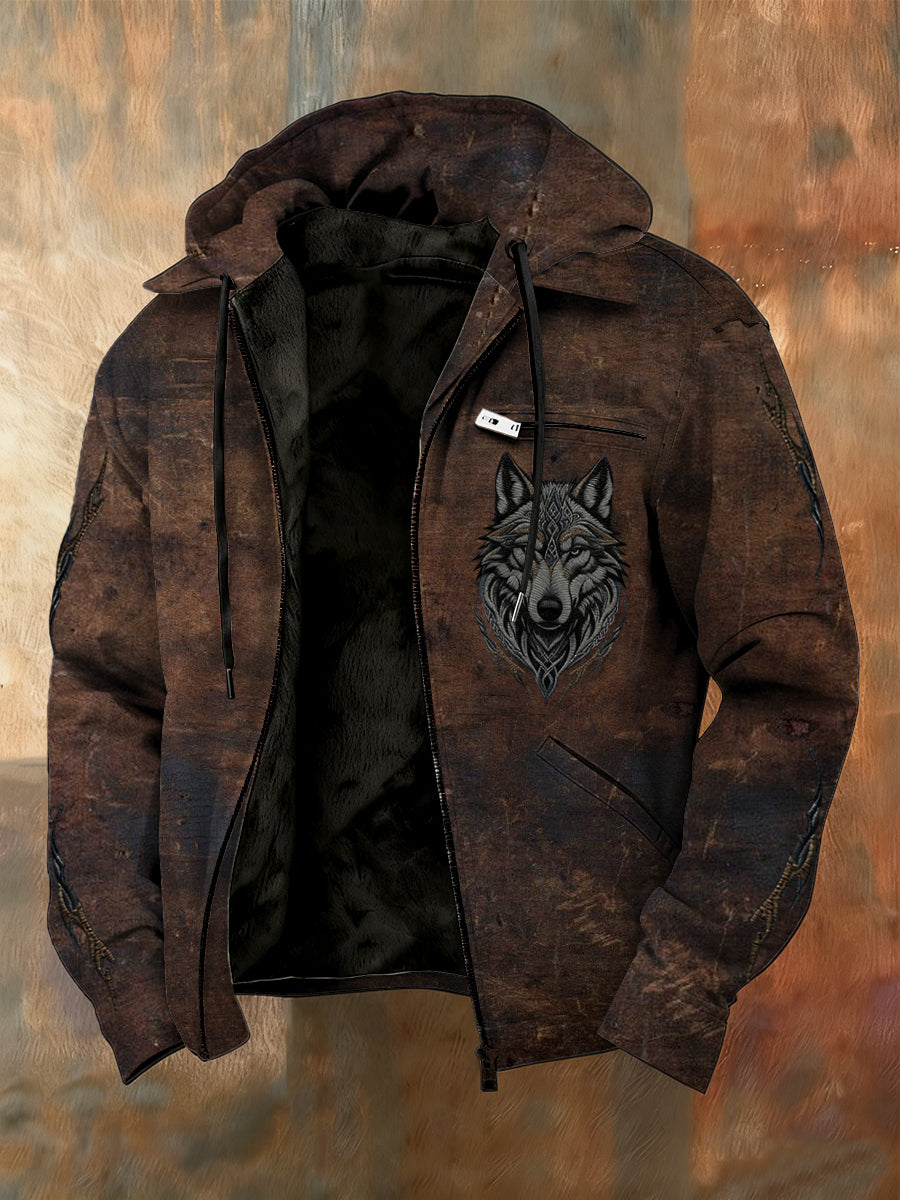 Pánské vintage tištěné casual kapucna tlustá bunda