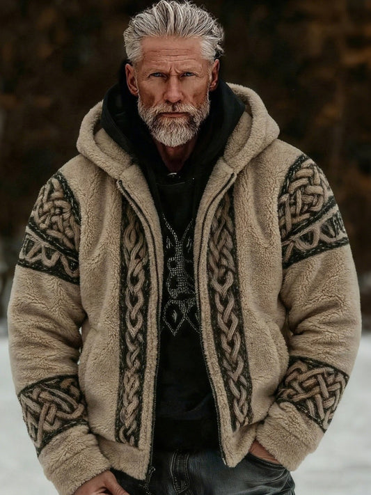 Pánské vintage vikingské keltské uzel flanel zips s kapucinou bunda