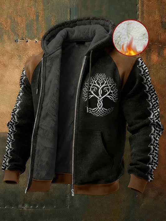 Pánské vikingské strom života umění tlusté fleece teplé zipup bundy