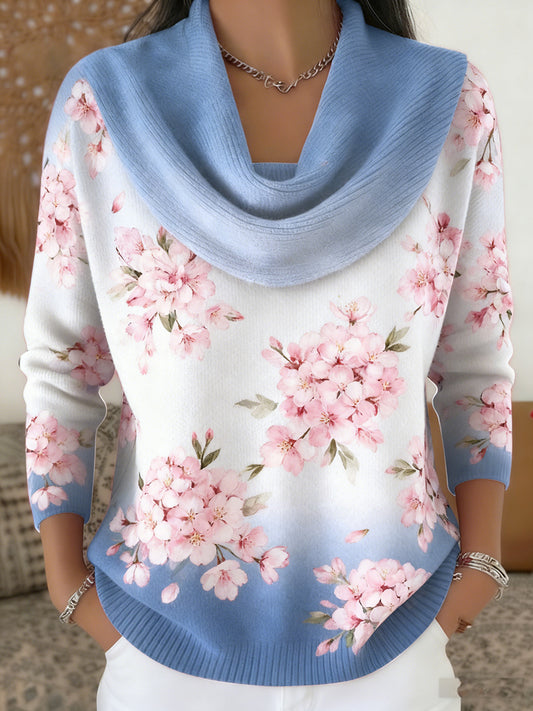 Dámské retro květinová tisk pohodlný pletený top